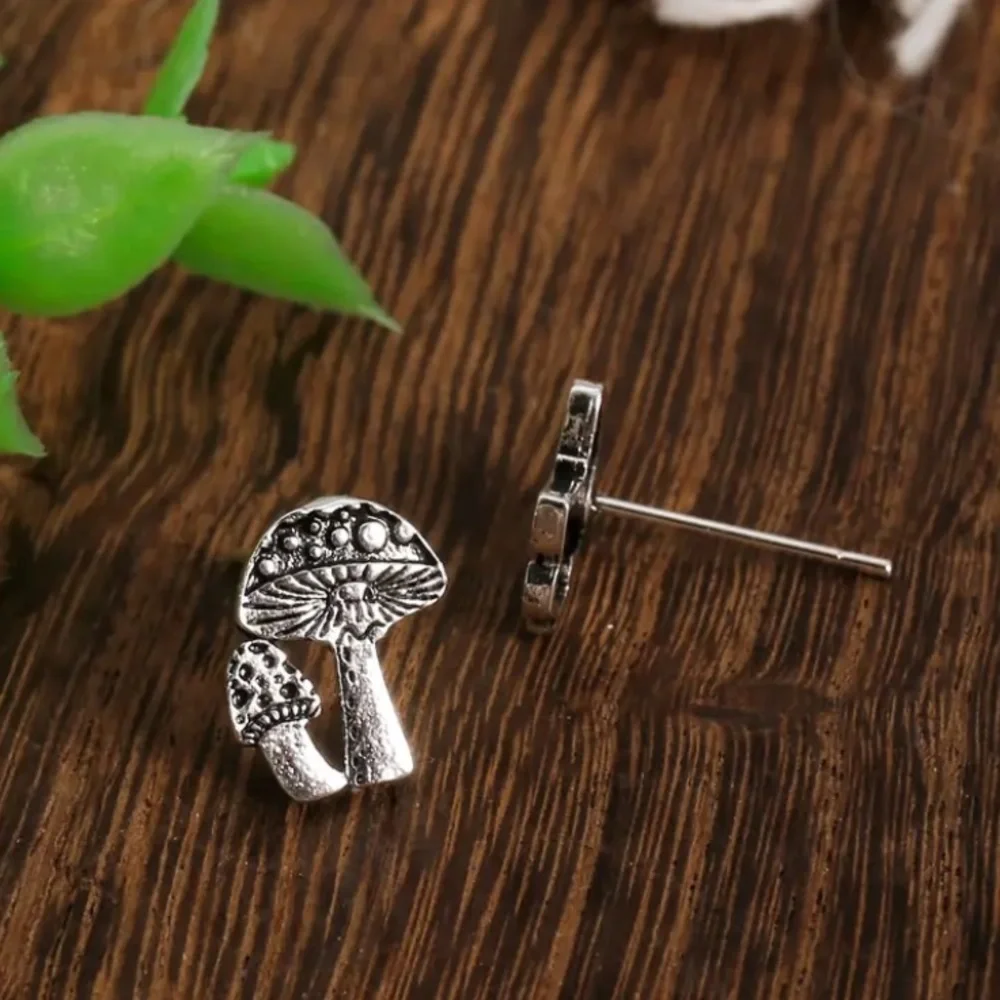 BOGO! Mushroom stud Earrings in Antiqued Silver color - Boutique NEW